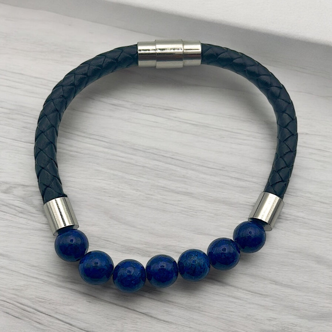 Pulsera de cordón de cuero trenzado con Piedra Lapislázuli Afgano