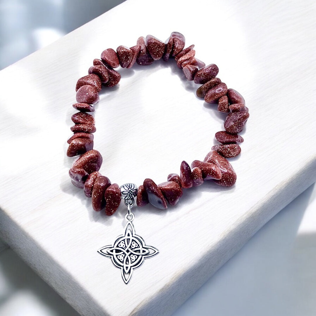 Pulsera piedra sol con nudo de bruja