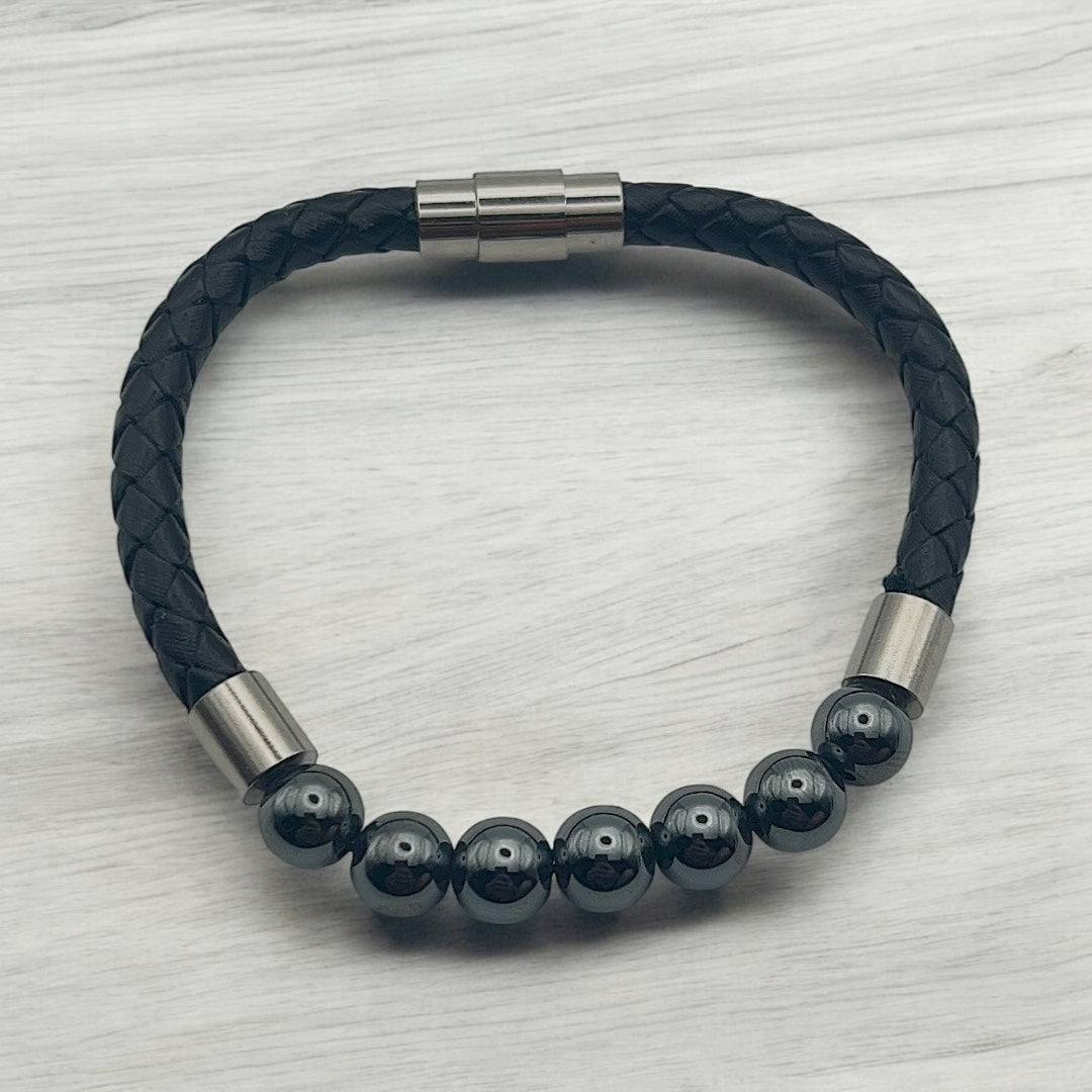 Pulsera de cordón de cuero trenzado con Piedra Hematita