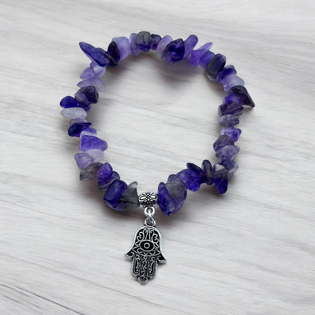 Pulsera de amatista con mano de fátima