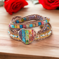 Pulsera de Cuero con Corazón y Piedras Multicolores