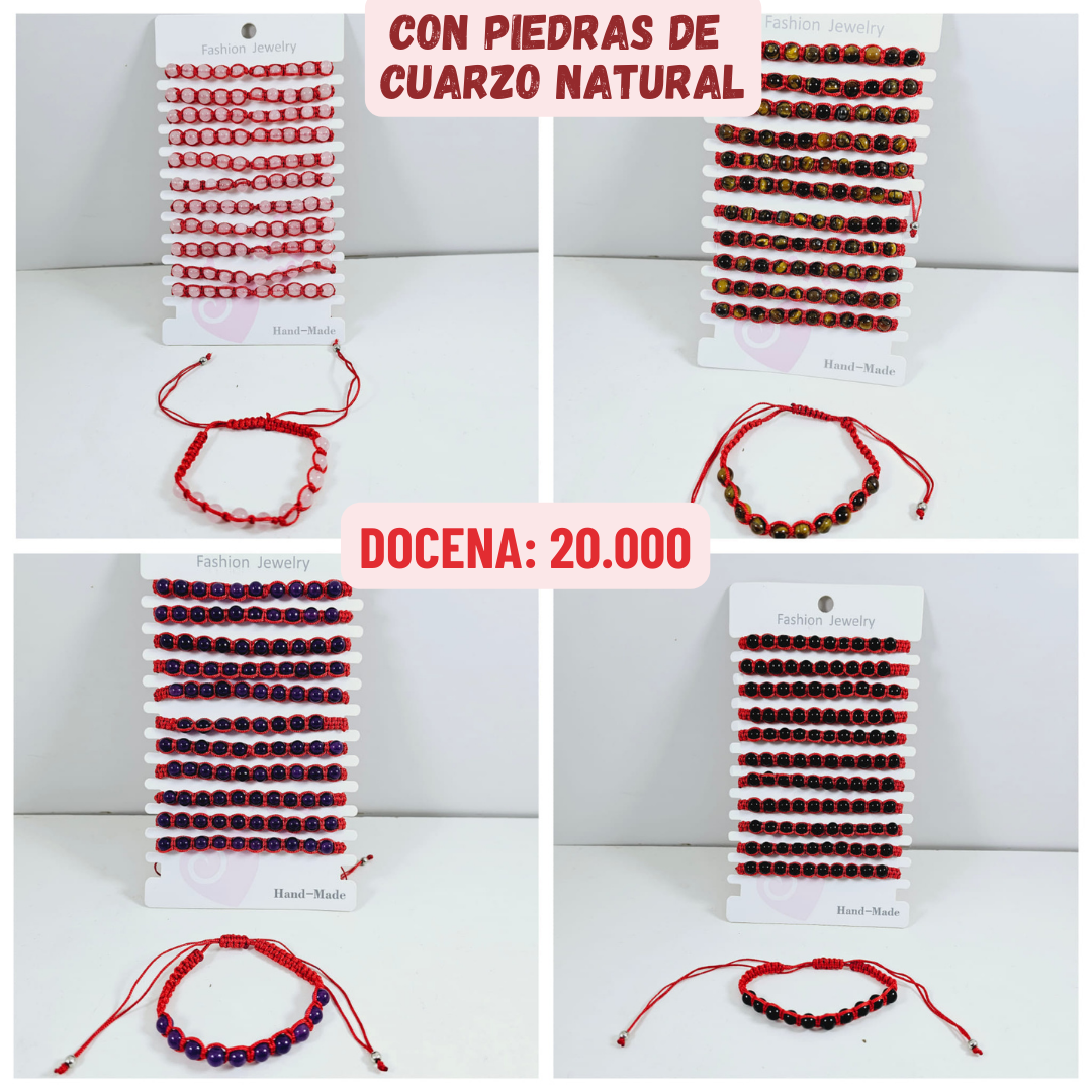 12 uds Pulsera Cuentas de Cuarzo Natural