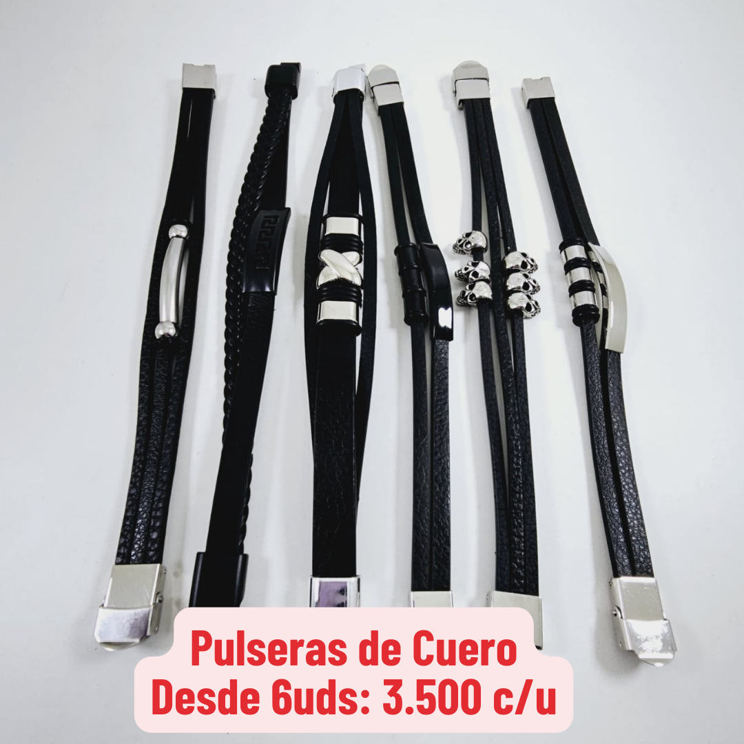 6uds Pulseras de Cuero y Cuarzo