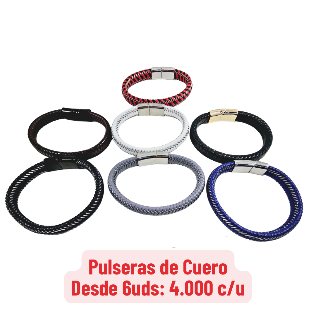 6uds Pulseras de Cuero y Cuarzo