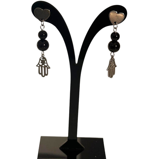 Aros de Ónix y Mano de Fátima