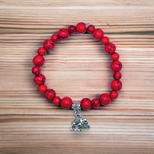 Pulsera de Howlita Roja con Elefante