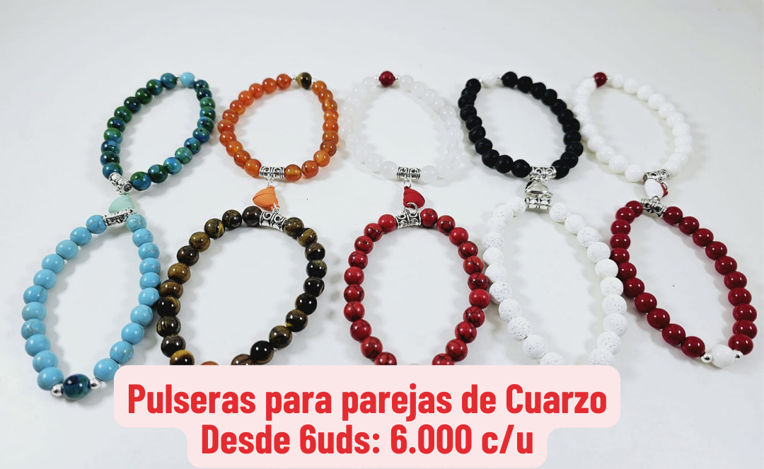 6uds Pulseras de Cuero y Cuarzo