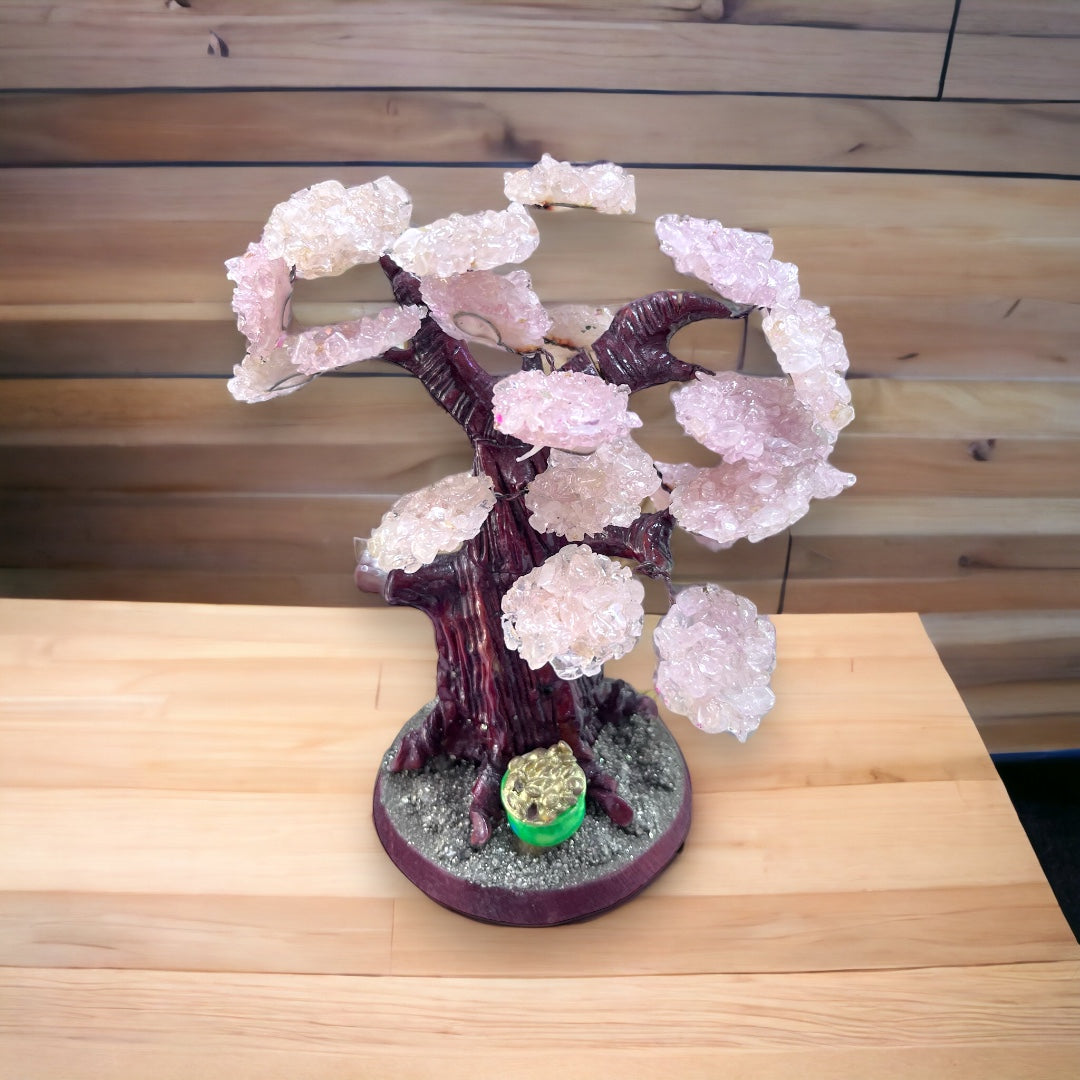 Árbol de la Felicidad tipo Bonsai Cuarzo Rosa