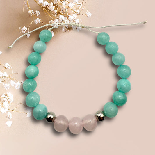 Pulsera Ágata Verde con Cuarzo Rosa
