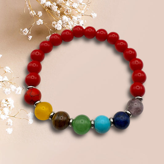 Pulsera Jaspe Rojo y 7 Chakras