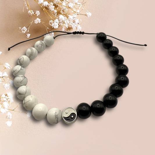 Pulsera Onix, Howlita Blanca y Ying Yang