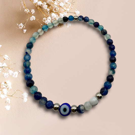 Pulsera Ágata Azul con Ojo Turco