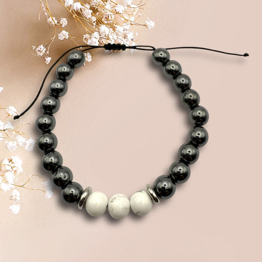Pulsera Hematita y Howlita Blanca