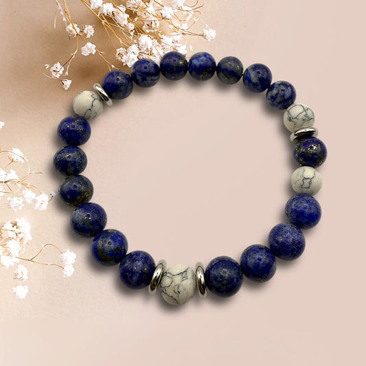Pulsera Lapislázuli y Howlita Blanca